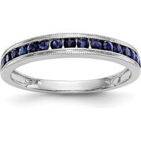 14K White Gold Channel Set Band with 0.26 Carat Total Round Blue Sapphires and Milgrain Detail by 0