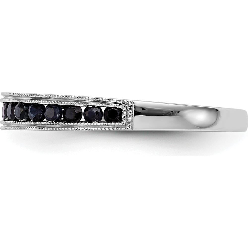 14K White Gold Channel Set Band with 0.26 Carat Total Round Blue Sapphires and Milgrain Detail by 0