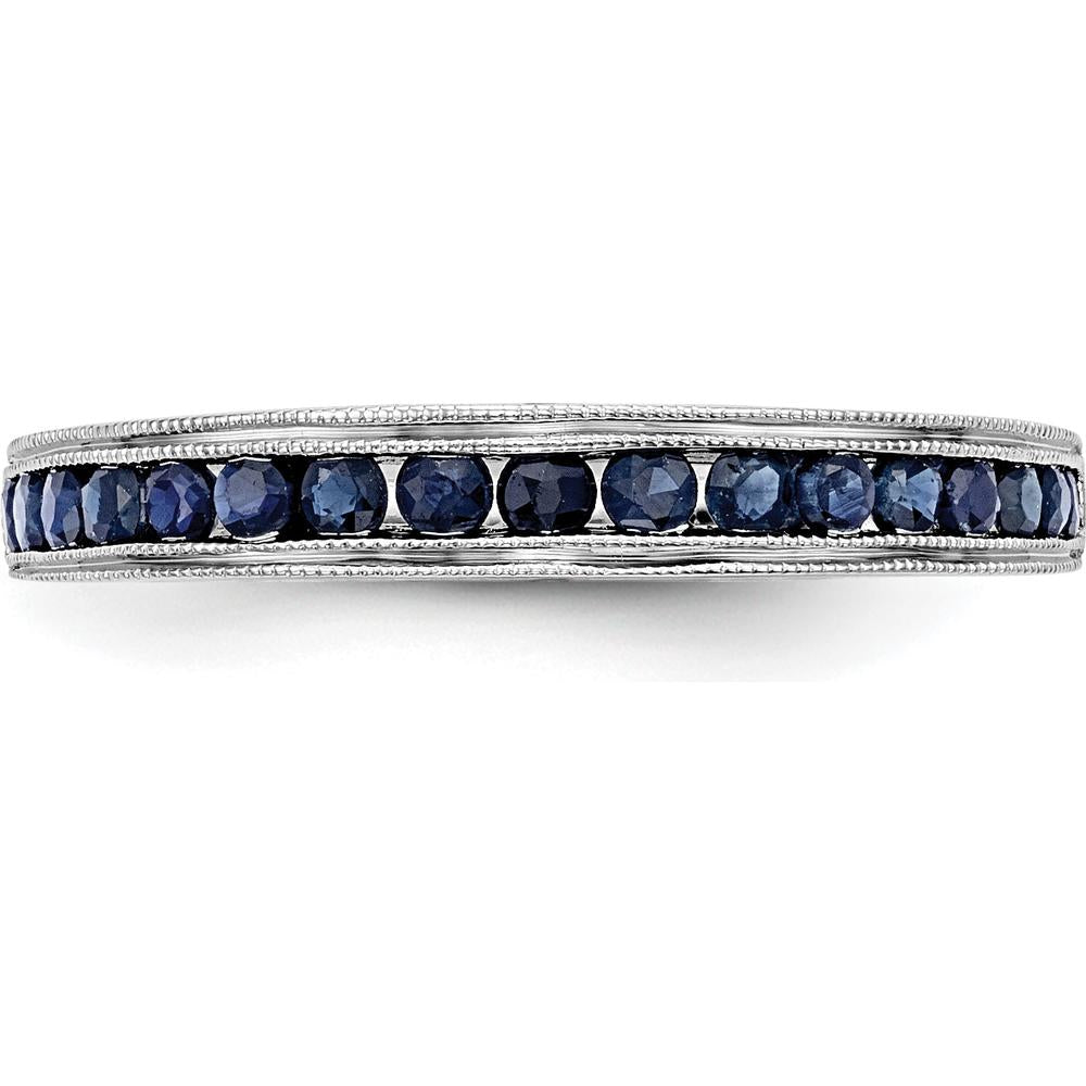 14K White Gold Channel Set Band with 0.26 Carat Total Round Blue Sapphires and Milgrain Detail by 0