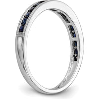 14K White Gold Channel Set Band with 0.26 Carat Total Round Blue Sapphires and Milgrain Detail by 0