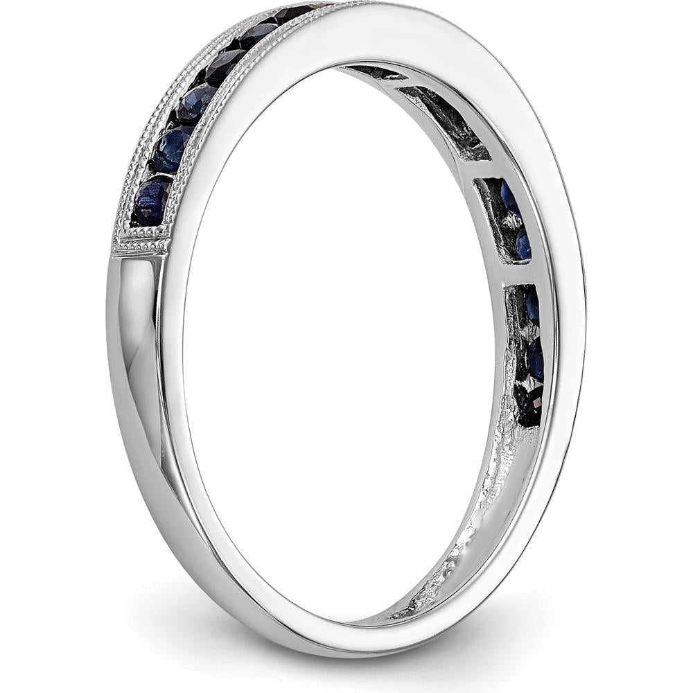 14K White Gold Channel Set Band with 0.26 Carat Total Round Blue Sapphires and Milgrain Detail by 0