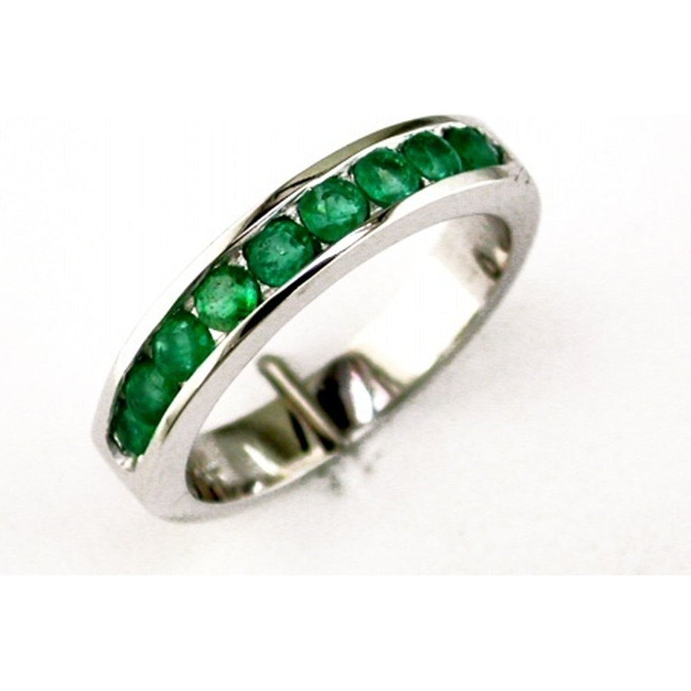 14K White Gold Channel-Set Band with Round Emeralds - 0.85 Carat Total Emerald Weight - Royal Jewelry