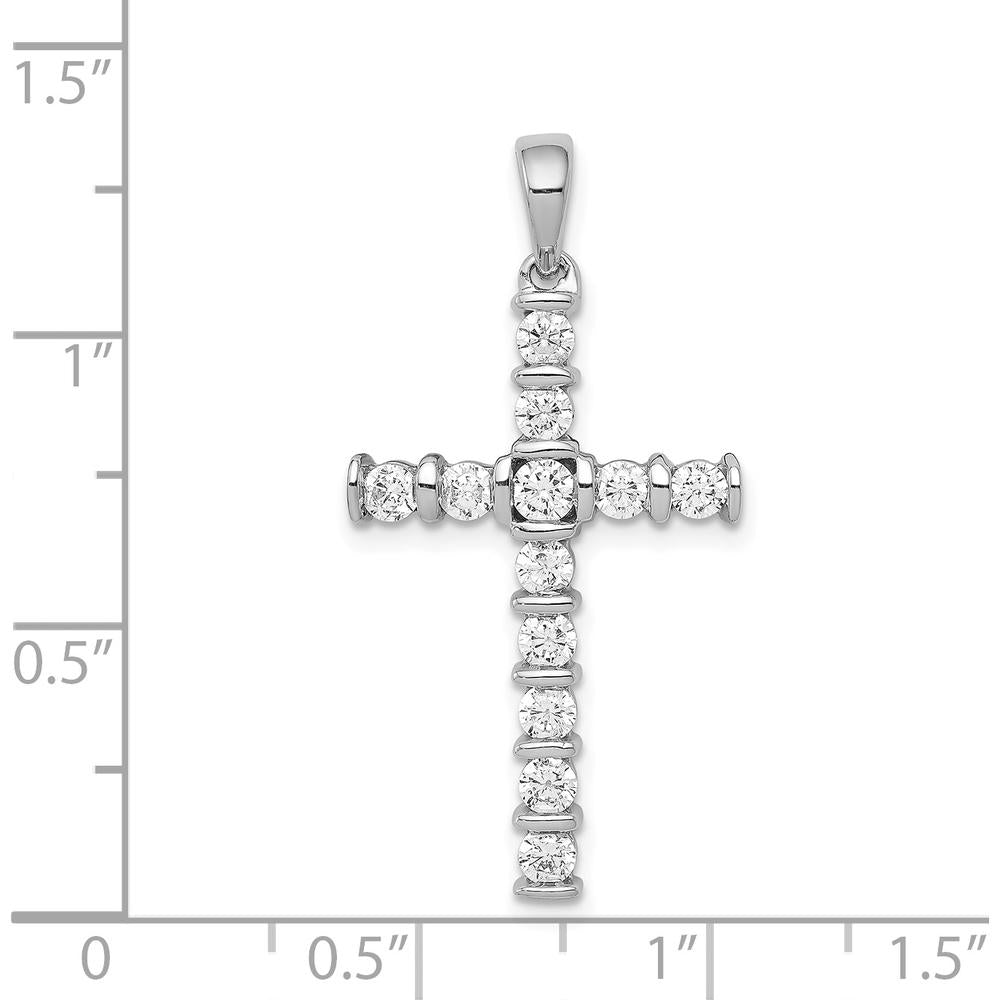 14K White Gold Channel-Set Diamond Latin Cross Pendant - 0.75 Carat Total Diamond Weight by Monteluci Fine Jewelry