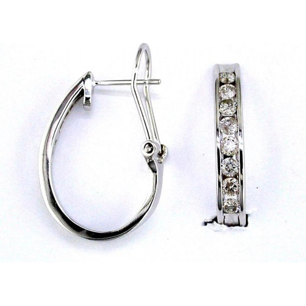 14K White Gold Channel Set Round Diamond Hoop Earrings - 1.00 Carat Total Diamond Weight - Royal Jewelry