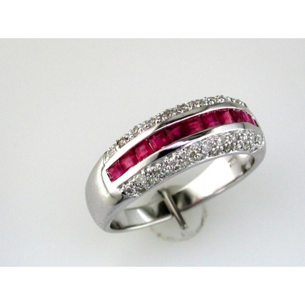 14K White Gold Channel Set Ruby and Diamond Band - 0.73 Carats Ruby and 0.27 Carats Diamond Total Weight