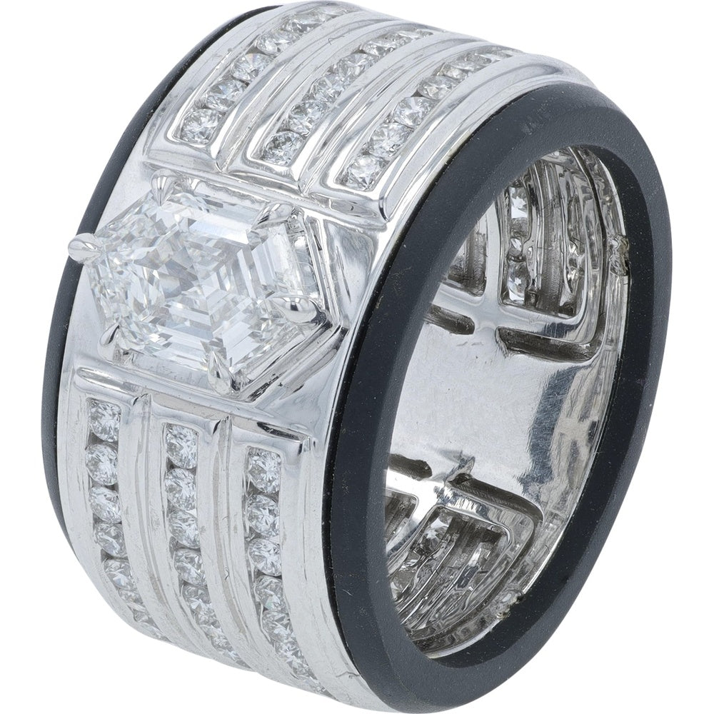 14K White Gold Channel-Set Wide Band Ring with 1.50 Carat Center Lab-Grown Diamond and 3.40 Carat Total Diamond Weight