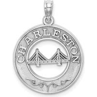 14K White Gold Charleston Bridge Round Pendant with Textured Detailing by Oro Pregiato