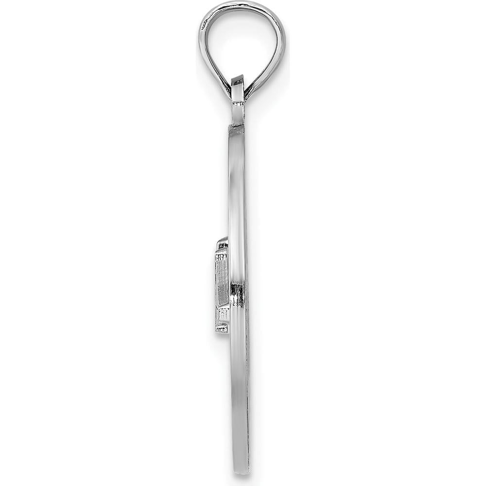 14K White Gold Charleston Bridge Round Pendant with Textured Detailing by Oro Pregiato