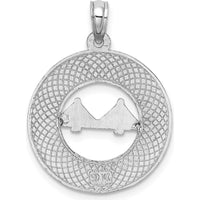 14K White Gold Charleston Bridge Round Pendant with Textured Detailing by Oro Pregiato