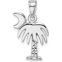 14K White Gold Charleston Palm Tree and Crescent Moon Pendant with Polished Rhodium Finish by Oro Pregiato
