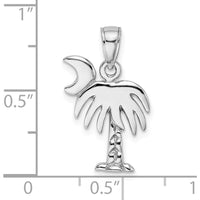 14K White Gold Charleston Palm Tree and Crescent Moon Pendant with Polished Rhodium Finish by Oro Pregiato