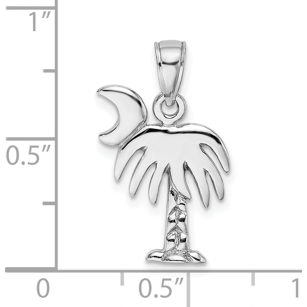 14K White Gold Charleston Palm Tree and Crescent Moon Pendant with Polished Rhodium Finish by Oro Pregiato