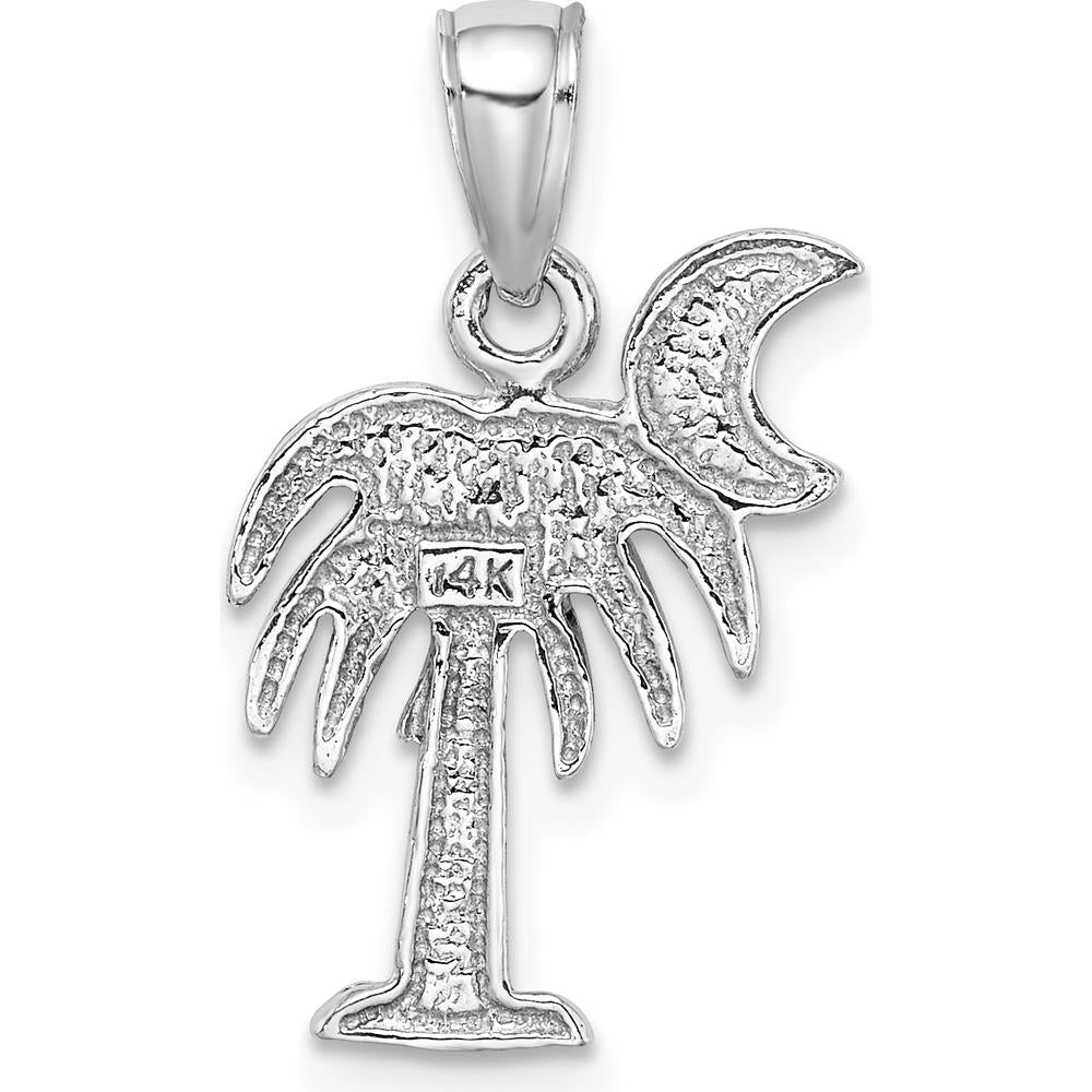 14K White Gold Charleston Palm Tree and Crescent Moon Pendant with Polished Rhodium Finish by Oro Pregiato