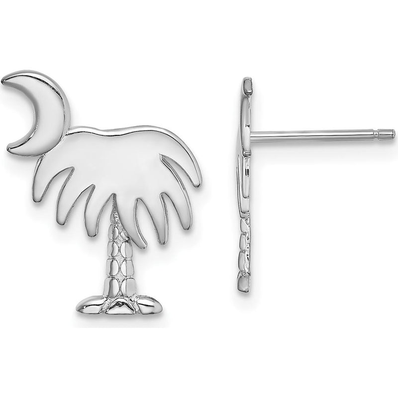 14K White Gold Charleston Palm Tree Earrings with Moon - Polished Rhodium Finish by 0