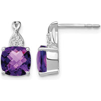 14K White Gold Checkerboard Amethyst and Diamond Drop Earrings - 2.0 Carat Total Amethyst Weight, 0.06 Carat Total Diamond Weight by Oro Pregiato