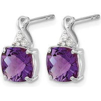 14K White Gold Checkerboard Amethyst and Diamond Drop Earrings - 2.0 Carat Total Amethyst Weight, 0.06 Carat Total Diamond Weight by Oro Pregiato