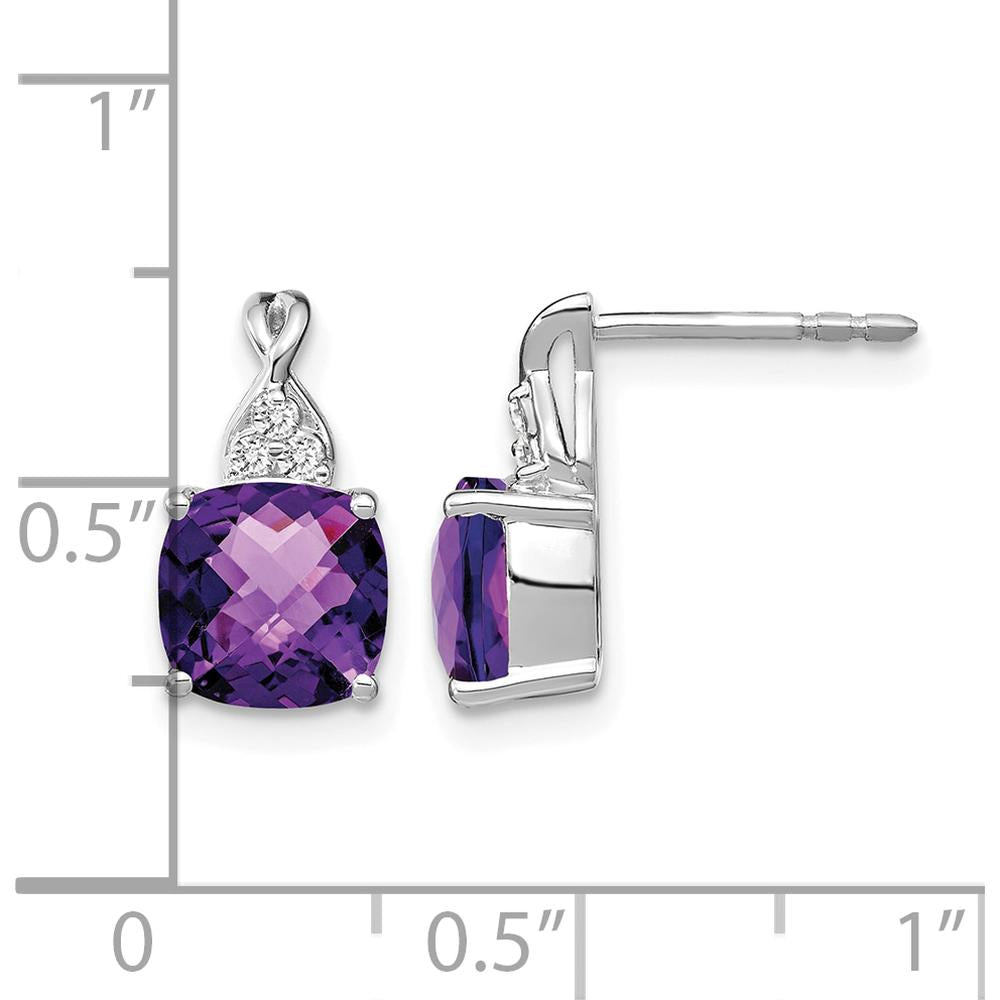 14K White Gold Checkerboard Amethyst and Diamond Drop Earrings - 2.0 Carat Total Amethyst Weight, 0.06 Carat Total Diamond Weight by Oro Pregiato