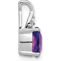 14K White Gold Checkerboard Amethyst Pendant with 3 Round Diamonds - 7mm Amethyst, 0.01 Carat Diamond Weight by Oro Pregiato
