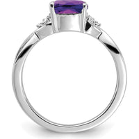 14K White Gold Checkerboard Amethyst Ring with Round Diamond Accents - 7mm Amethyst, 0.01 Carat Total Diamond Weight by 0