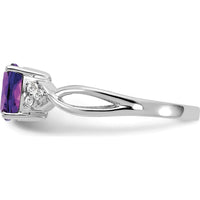 14K White Gold Checkerboard Amethyst Ring with Round Diamond Accents - 7mm Amethyst, 0.01 Carat Total Diamond Weight by 0