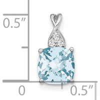 14K White Gold Checkerboard Aquamarine Pendant with Round Diamond Accents - 7mm Aquamarine by Oro Pregiato