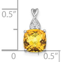 14K White Gold Checkerboard Citrine and Diamond Pendant - 7mm Citrine, 0.03 Carat Total Diamond Weight by Oro Pregiato