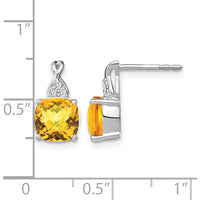 14K White Gold Checkerboard Citrine Earrings with Round Diamond Accents - 0.01 Carat Total Diamond Weight by Oro Pregiato