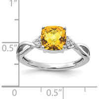 14K White Gold Checkerboard Citrine Ring with Round Diamond Accents - 0.06 Carat Total Diamond Weight by 0