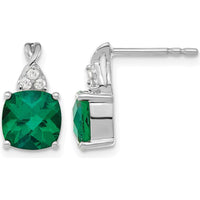 14K White Gold Checkerboard Created Emerald and Diamond Drop Earrings - 0.02 Carat Total Diamond Weight by Oro Pregiato