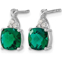 14K White Gold Checkerboard Created Emerald and Diamond Drop Earrings - 0.02 Carat Total Diamond Weight by Oro Pregiato