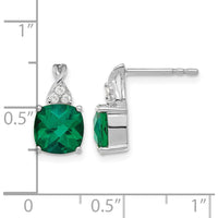 14K White Gold Checkerboard Created Emerald and Diamond Drop Earrings - 0.02 Carat Total Diamond Weight by Oro Pregiato