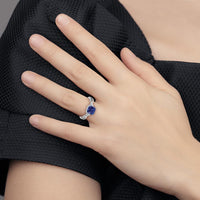 14K White Gold Checkerboard Created Sapphire and Diamond Ring with 7mm Cushion Cut Sapphire and 6 Round Diamonds - 0.01 Carat Diamond Weight by 0