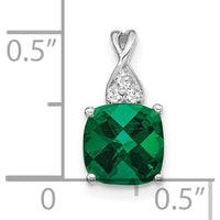 14K White Gold Checkerboard Cut Lab Created Emerald Pendant with Round Diamonds by Oro Pregiato