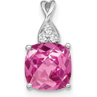 14K White Gold Checkerboard Cut Pink Sapphire Pendant with Diamond Accents by Oro Pregiato