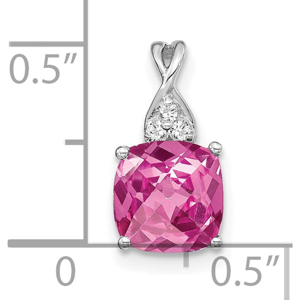 14K White Gold Checkerboard Cut Pink Sapphire Pendant with Diamond Accents by Oro Pregiato