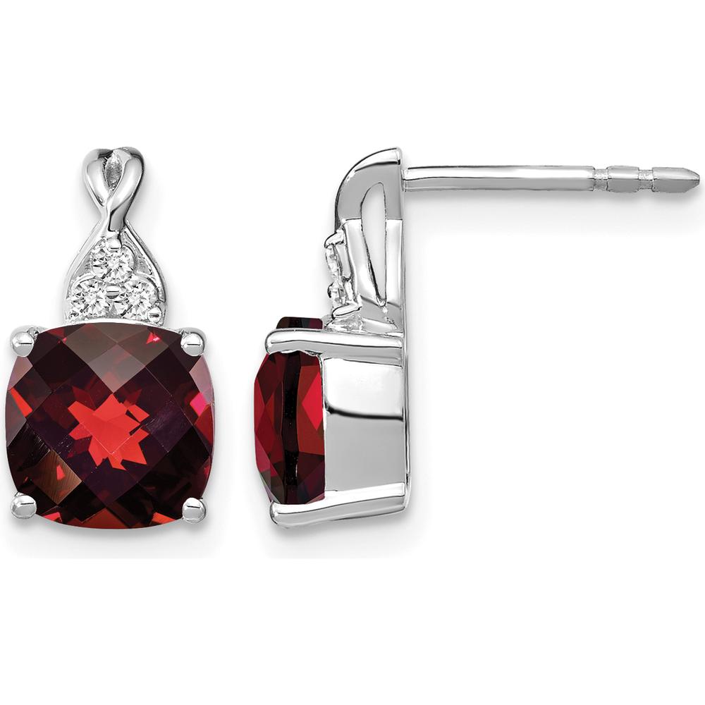 14K White Gold Checkerboard Garnet and Diamond Drop Earrings - 0.01 Carat Total Diamond Weight by Oro Pregiato