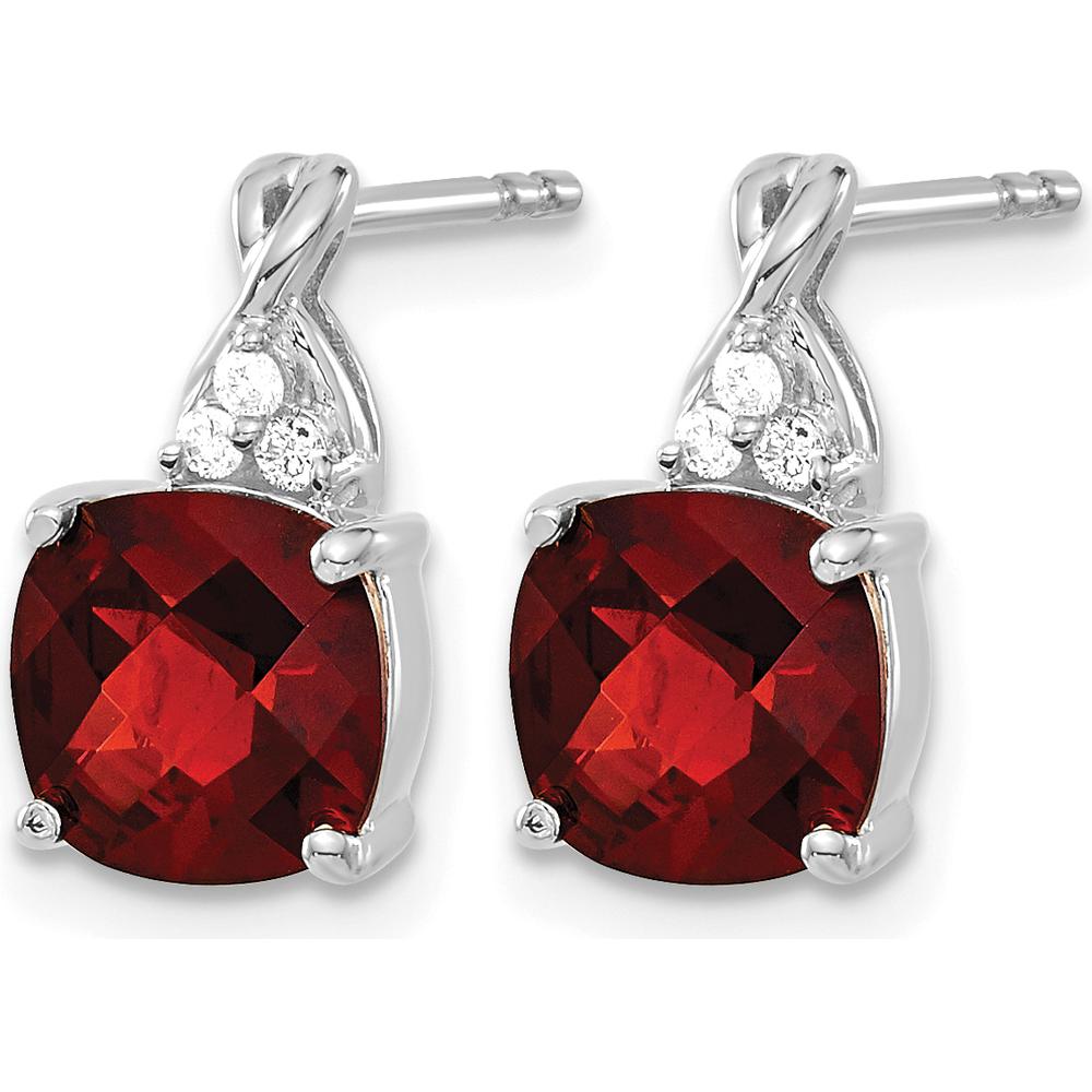 14K White Gold Checkerboard Garnet and Diamond Drop Earrings - 0.01 Carat Total Diamond Weight by Oro Pregiato