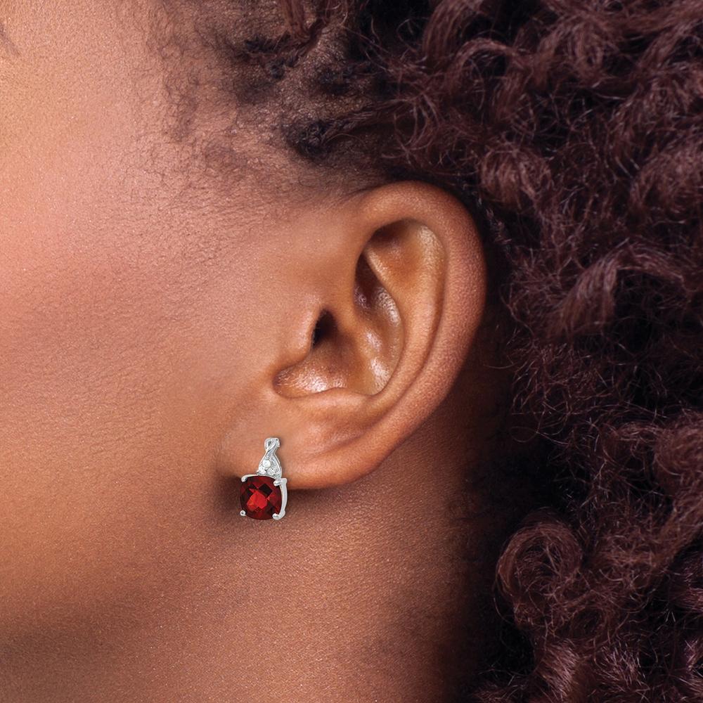14K White Gold Checkerboard Garnet and Diamond Drop Earrings - 0.01 Carat Total Diamond Weight by Oro Pregiato
