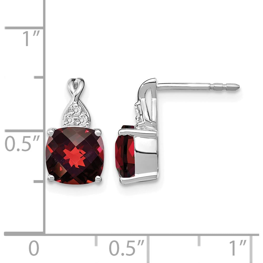 14K White Gold Checkerboard Garnet and Diamond Drop Earrings - 0.01 Carat Total Diamond Weight by Oro Pregiato