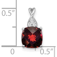14K White Gold Checkerboard Garnet Pendant with Round Diamond Accents - 0.01 Carat Total Diamond Weight by Oro Pregiato