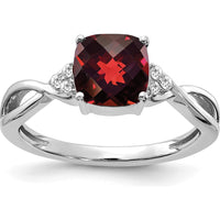 14K White Gold Checkerboard Garnet Ring with Round Diamond Accents - 0.06 Carat Total Diamond Weight by 0