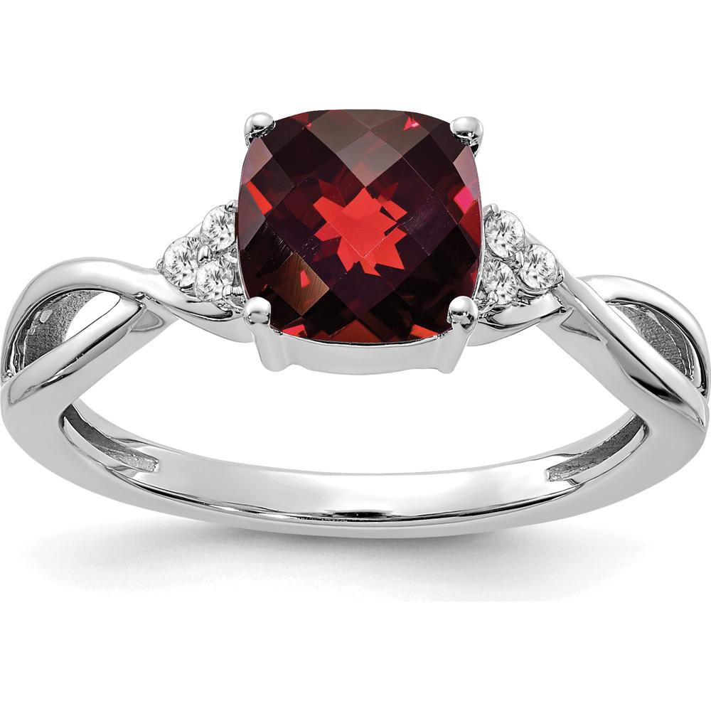 14K White Gold Checkerboard Garnet Ring with Round Diamond Accents - 0.06 Carat Total Diamond Weight by 0