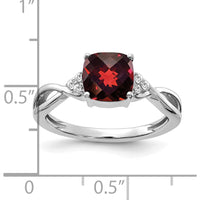14K White Gold Checkerboard Garnet Ring with Round Diamond Accents - 0.06 Carat Total Diamond Weight by 0