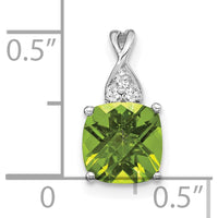 14K White Gold Checkerboard Peridot and Diamond Pendant - 7mm Peridot, 0.01 Carat Diamond by Oro Pregiato