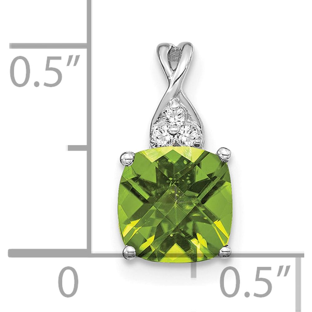 14K White Gold Checkerboard Peridot and Diamond Pendant - 7mm Peridot, 0.01 Carat Diamond by Oro Pregiato