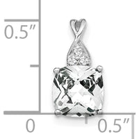 14K White Gold Checkerboard White Topaz and Diamond Pendant - 7mm Cushion Cut Topaz, 0.01 Carat Diamonds by Oro Pregiato