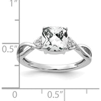 14K White Gold Checkerboard White Topaz and Diamond Ring with Round Diamonds - 7mm Topaz, 0.01 Carat Total Diamond Weight by 0