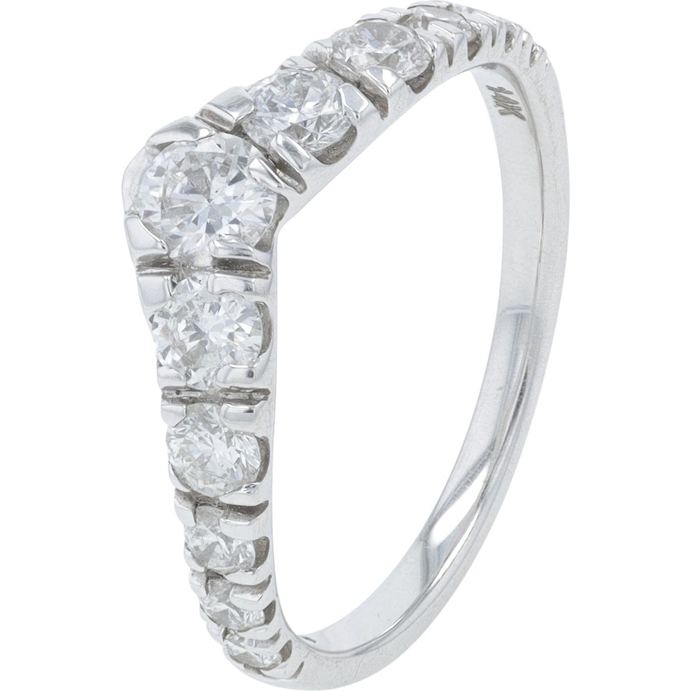14K White Gold Chevron Band with Bar-Set Round Diamonds - 1.00 Carat Total Diamond Weight