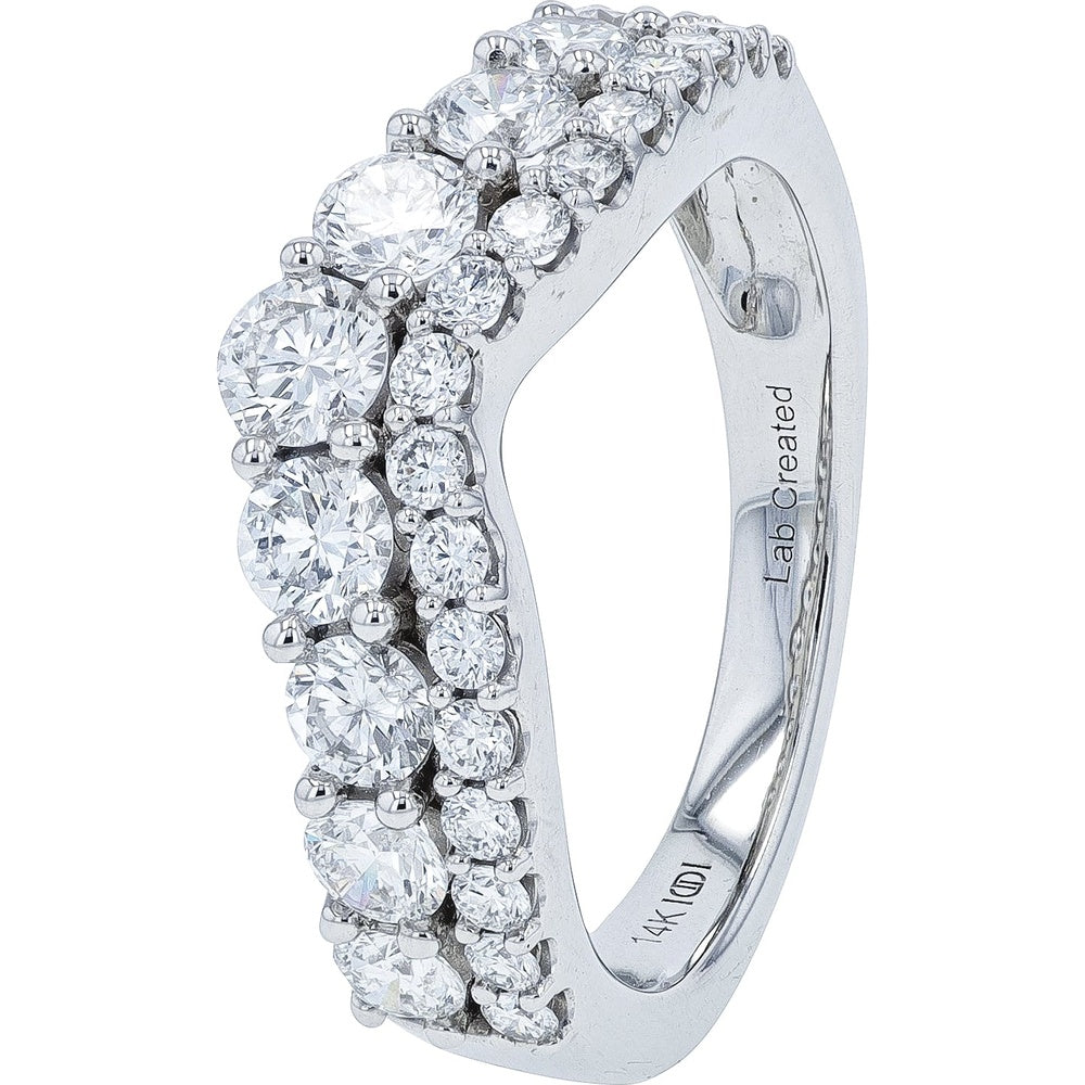 14K White Gold Chevron Band with Prong-Set Round Lab Grown Diamonds - 1.50 Carat Total Diamond Weight