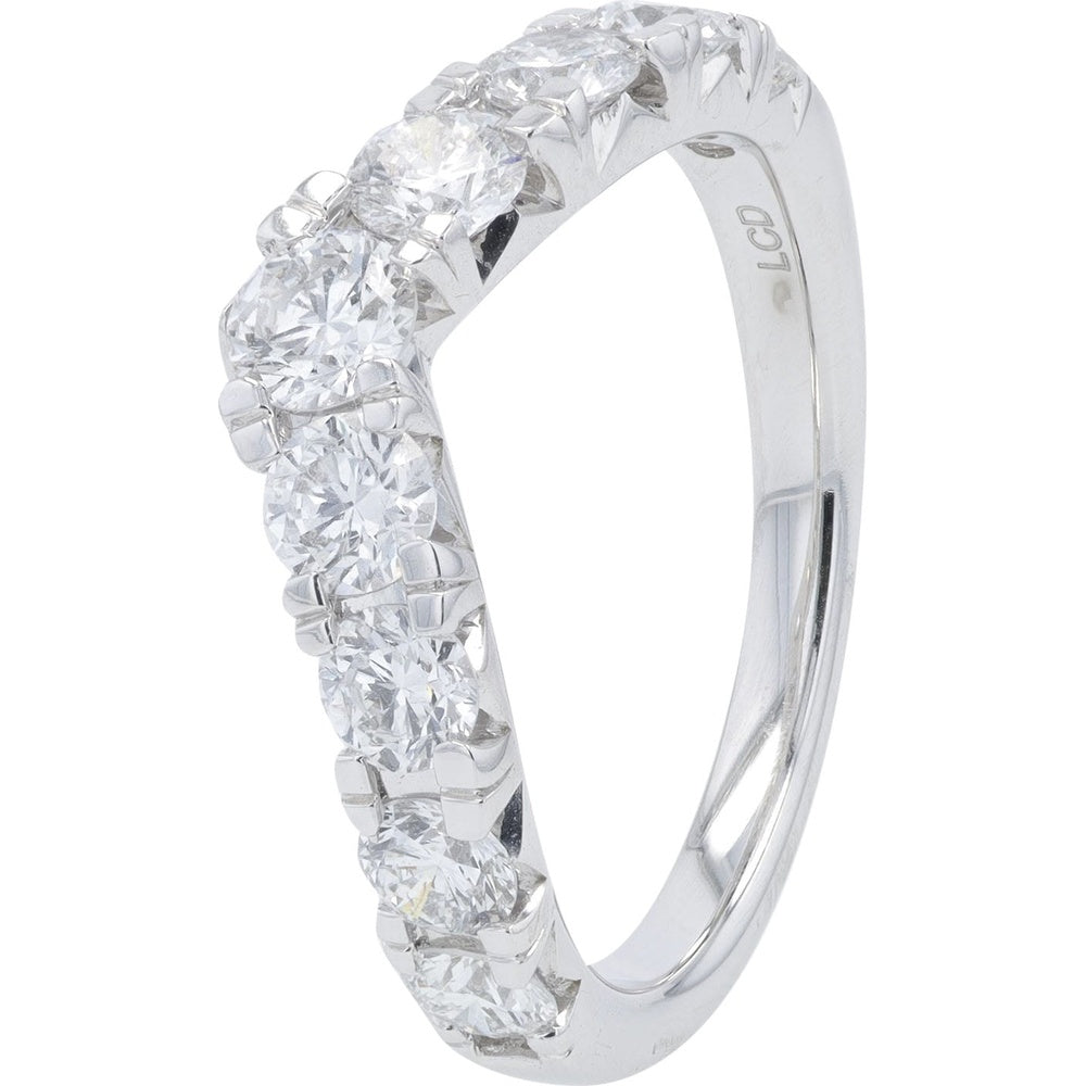 14K White Gold Chevron Band with Shared Prong Set Round Lab Grown Diamonds - 1.50 Carat Total Diamond Weight
